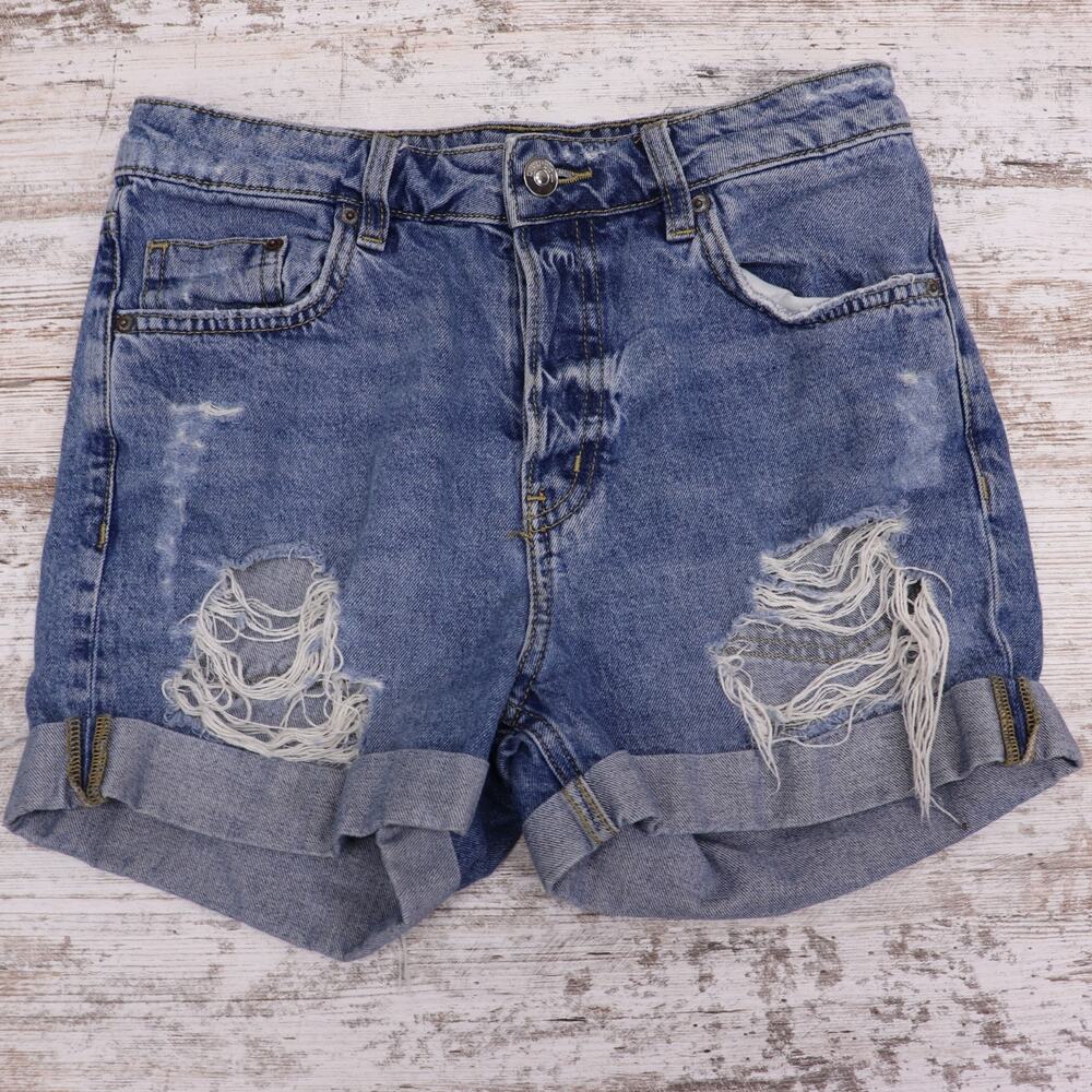 H&M DIVIDED Size 4 Denim Wash Distressed Shorts Button Fly